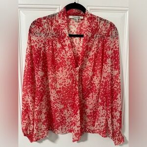 Forever‎ 21 Orange and White Ruffled Long Sleeve Blouse NWOT, Size Large